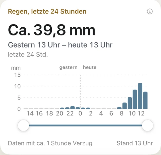 Kachel Regen der letzten 24 Stunden mit Stundenbalken